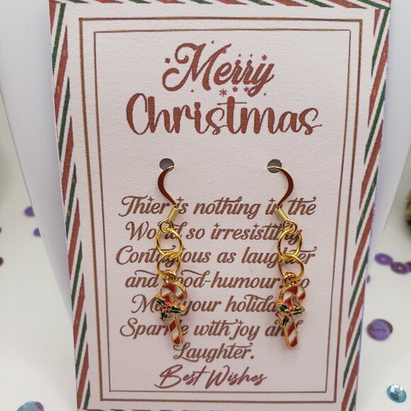 Hand Made Earrings Christmas Stocking With Mistletoe - Picture 1 of 1